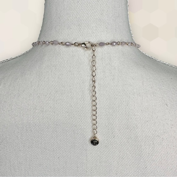 NEW Whimsical Mauve Mixed Stones & Chain Knotted Tassel Necklace - Picture 7 of 8